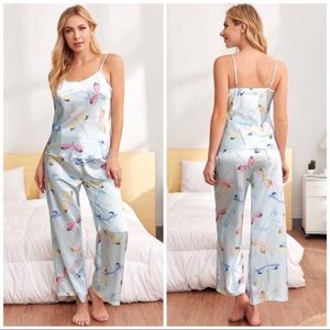 New Blue Satin Silk-Like Cami Pajama Set
